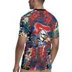 Newcastle Knights Rugby Jersey Tropical Hibiscus Floral Pattern With Blue And Red Accents