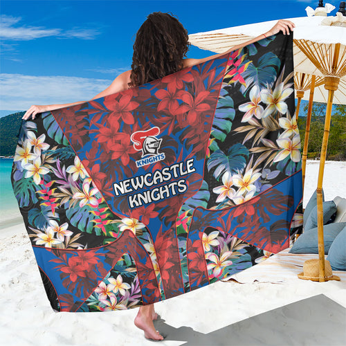 Newcastle Knights Sarong Tropical Hibiscus Floral Pattern With Blue And Red Accents