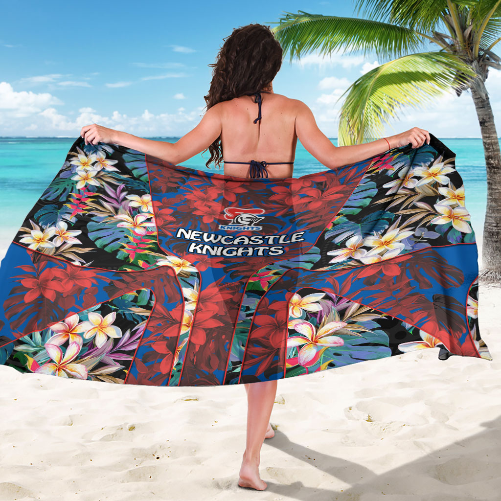 Newcastle Knights Sarong Tropical Hibiscus Floral Pattern With Blue And Red Accents