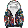 Newcastle Knights Sherpa Hoodie Tropical Hibiscus Floral Pattern With Blue And Red Accents