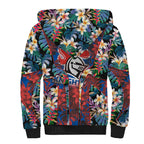 Newcastle Knights Sherpa Hoodie Tropical Hibiscus Floral Pattern With Blue And Red Accents