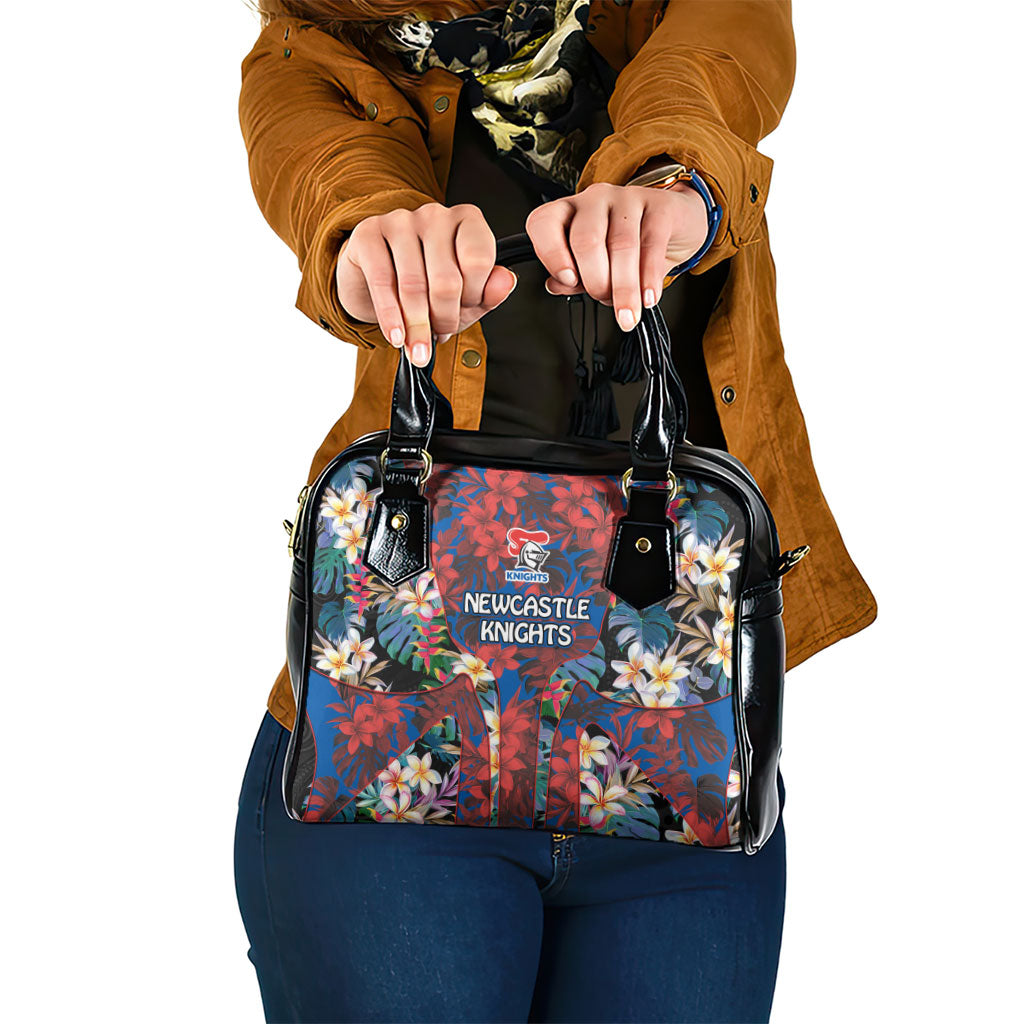 Newcastle Knights Shoulder Handbag Tropical Hibiscus Floral Pattern With Blue And Red Accents