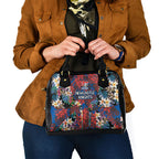 Newcastle Knights Shoulder Handbag Tropical Hibiscus Floral Pattern With Blue And Red Accents