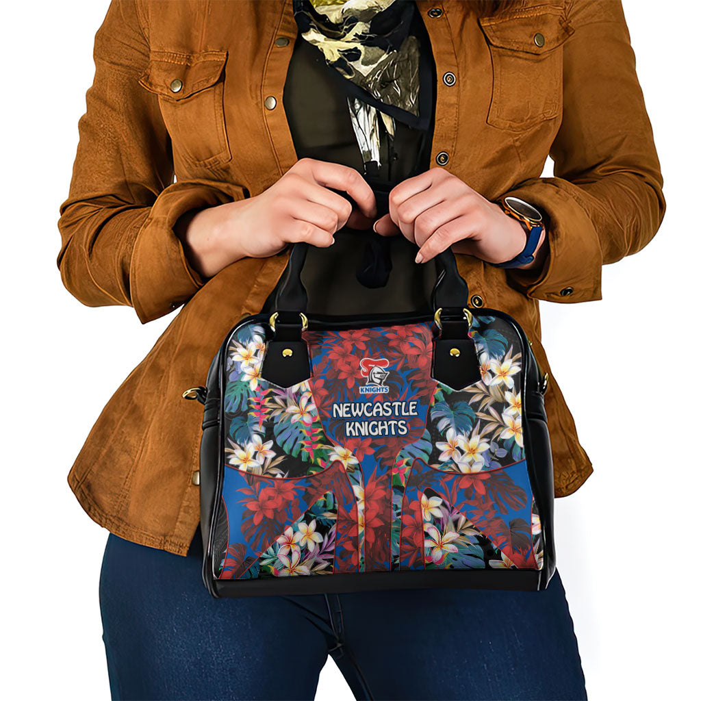Newcastle Knights Shoulder Handbag Tropical Hibiscus Floral Pattern With Blue And Red Accents