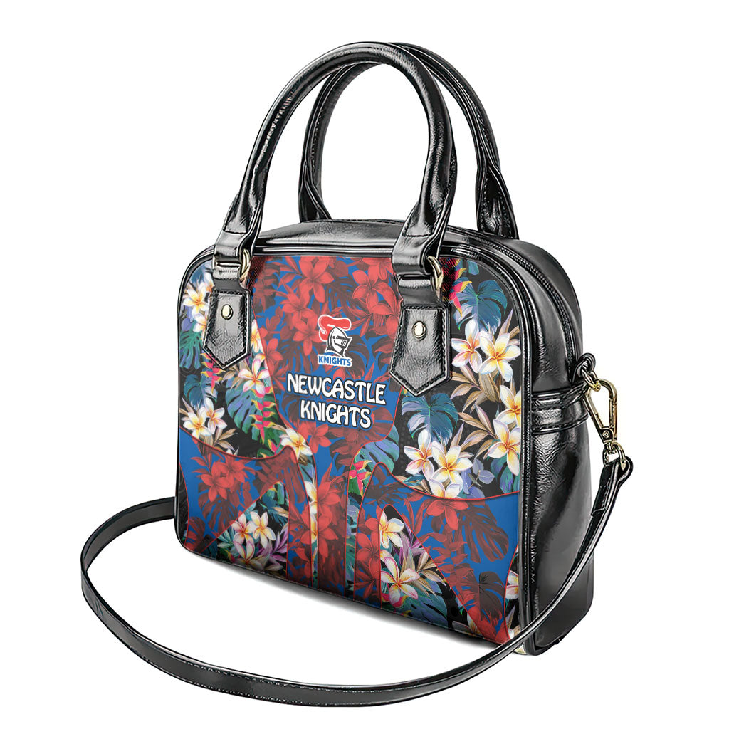 Newcastle Knights Shoulder Handbag Tropical Hibiscus Floral Pattern With Blue And Red Accents