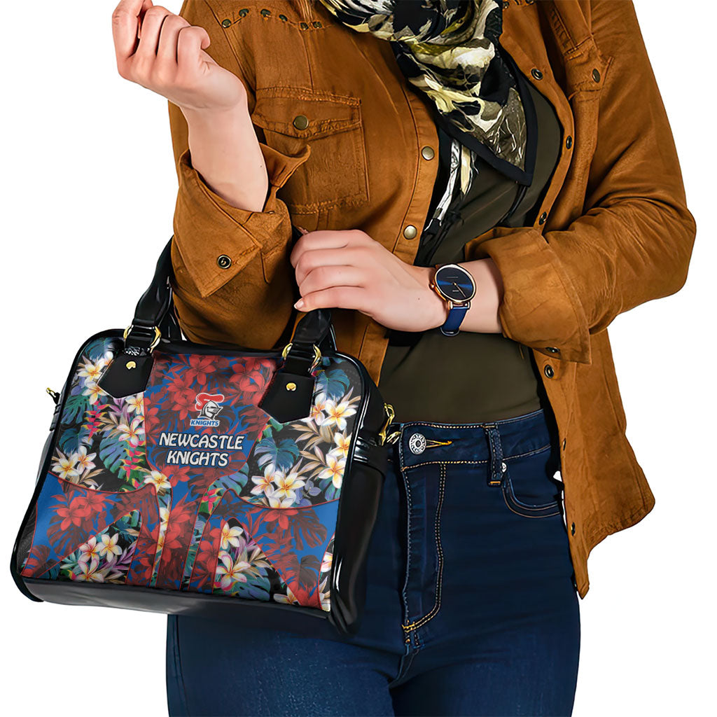 Newcastle Knights Shoulder Handbag Tropical Hibiscus Floral Pattern With Blue And Red Accents