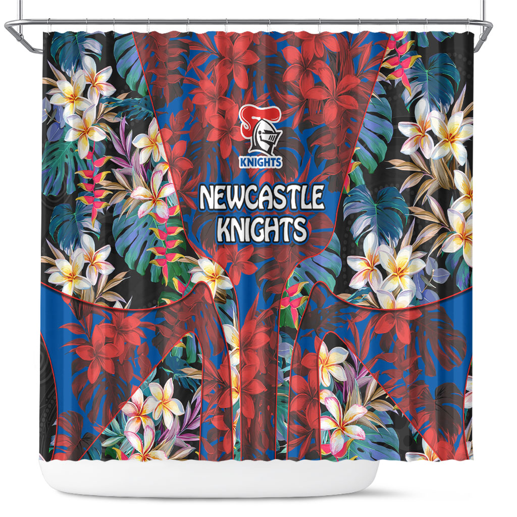 Newcastle Knights Shower Curtain Tropical Hibiscus Floral Pattern With Blue And Red Accents