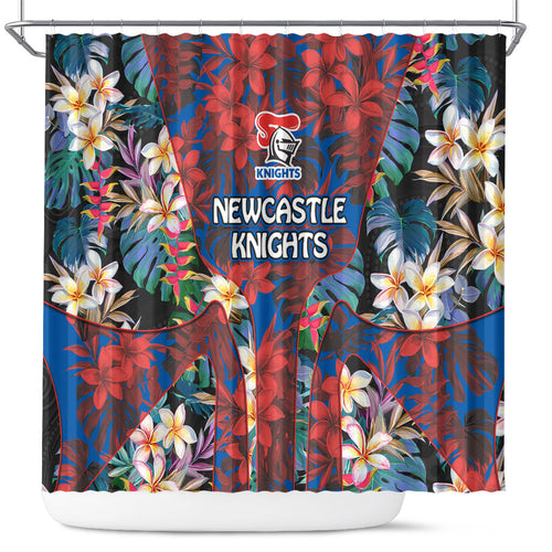 Newcastle Knights Shower Curtain Tropical Hibiscus Floral Pattern With Blue And Red Accents