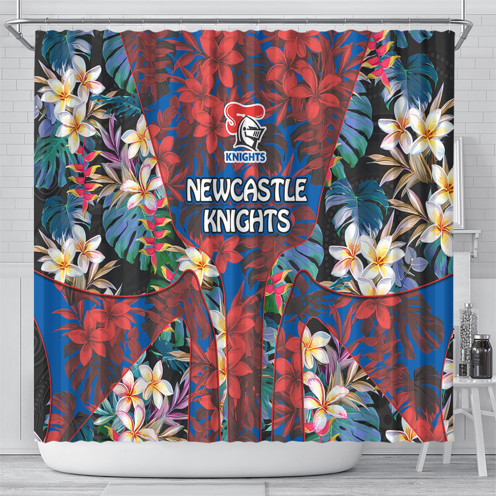 Newcastle Knights Shower Curtain Tropical Hibiscus Floral Pattern With Blue And Red Accents