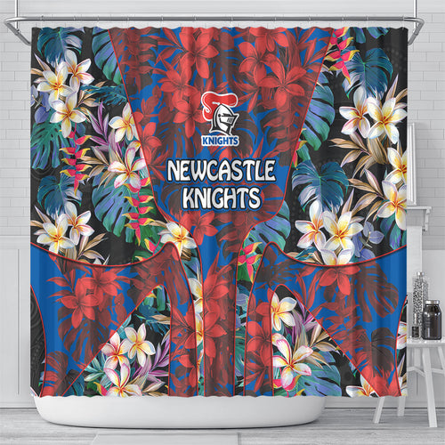 Newcastle Knights Shower Curtain Tropical Hibiscus Floral Pattern With Blue And Red Accents