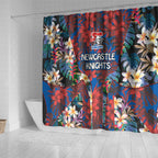 Newcastle Knights Shower Curtain Tropical Hibiscus Floral Pattern With Blue And Red Accents