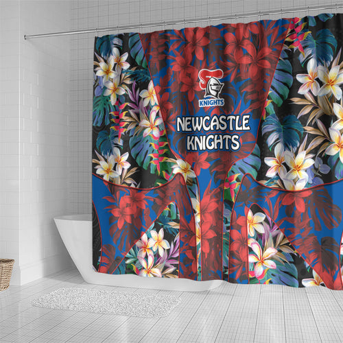 Newcastle Knights Shower Curtain Tropical Hibiscus Floral Pattern With Blue And Red Accents