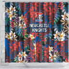 Newcastle Knights Shower Curtain Tropical Hibiscus Floral Pattern With Blue And Red Accents