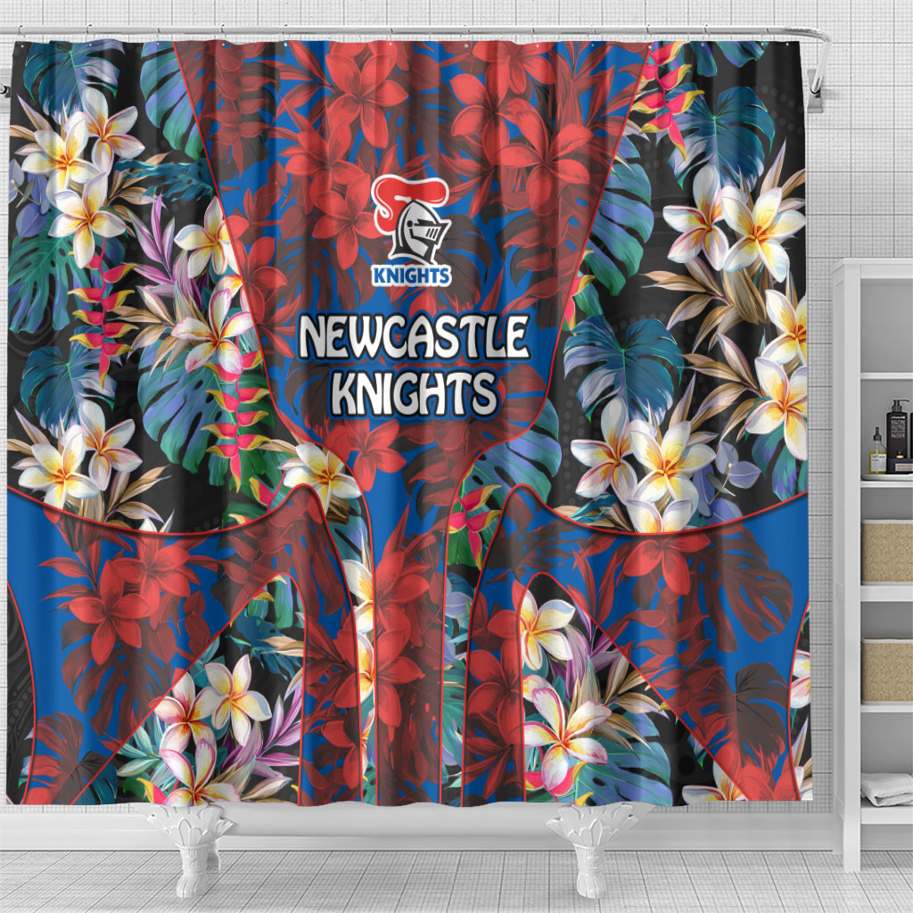Newcastle Knights Shower Curtain Tropical Hibiscus Floral Pattern With Blue And Red Accents