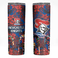 Newcastle Knights Skinny Tumbler Tropical Hibiscus Floral Pattern With Blue And Red Accents