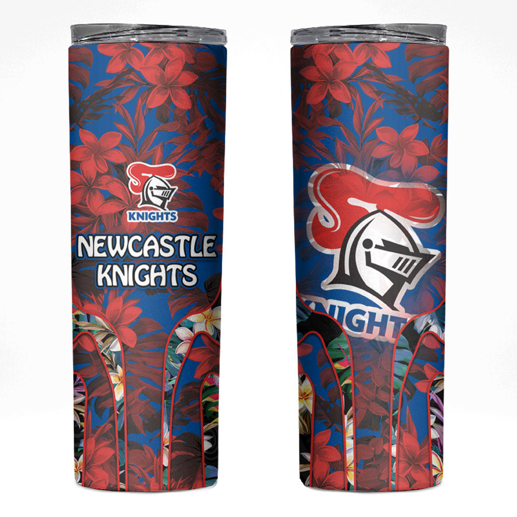 Newcastle Knights Skinny Tumbler Tropical Hibiscus Floral Pattern With Blue And Red Accents