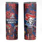 Newcastle Knights Skinny Tumbler Tropical Hibiscus Floral Pattern With Blue And Red Accents