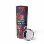 Newcastle Knights Skinny Tumbler Tropical Hibiscus Floral Pattern With Blue And Red Accents