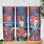 Newcastle Knights Skinny Tumbler Tropical Hibiscus Floral Pattern With Blue And Red Accents