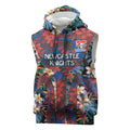 Newcastle Knights Sleeveless Hoodie Tropical Hibiscus Floral Pattern With Blue And Red Accents