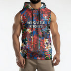 Newcastle Knights Sleeveless Hoodie Tropical Hibiscus Floral Pattern With Blue And Red Accents
