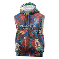 Newcastle Knights Sleeveless Zip Hoodie Tropical Hibiscus Floral Pattern With Blue And Red Accents