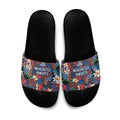 Newcastle Knights Slide Sandals Tropical Hibiscus Floral Pattern With Blue And Red Accents