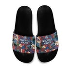 Newcastle Knights Slide Sandals Tropical Hibiscus Floral Pattern With Blue And Red Accents