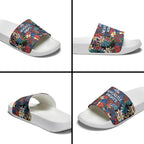 Newcastle Knights Slide Sandals Tropical Hibiscus Floral Pattern With Blue And Red Accents