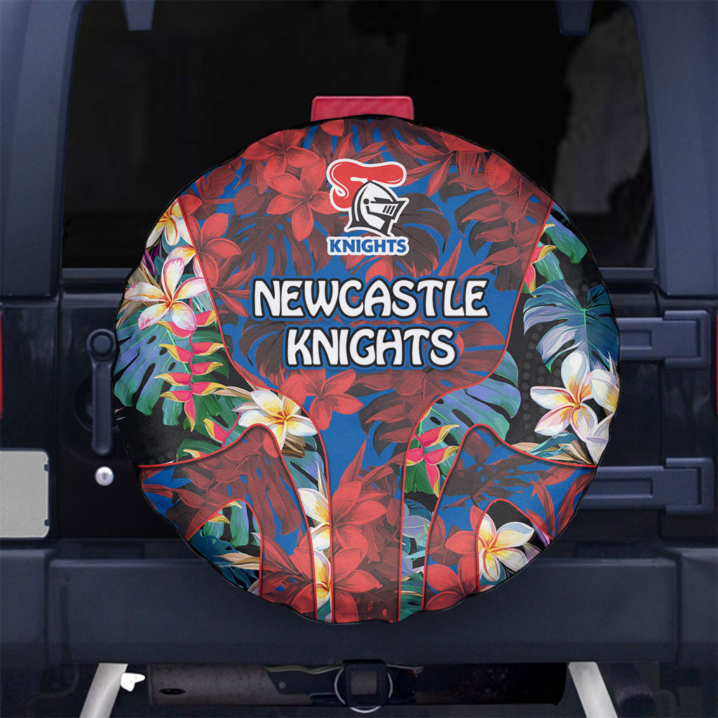 Newcastle Knights Spare Tire Cover Tropical Hibiscus Floral Pattern With Blue And Red Accents