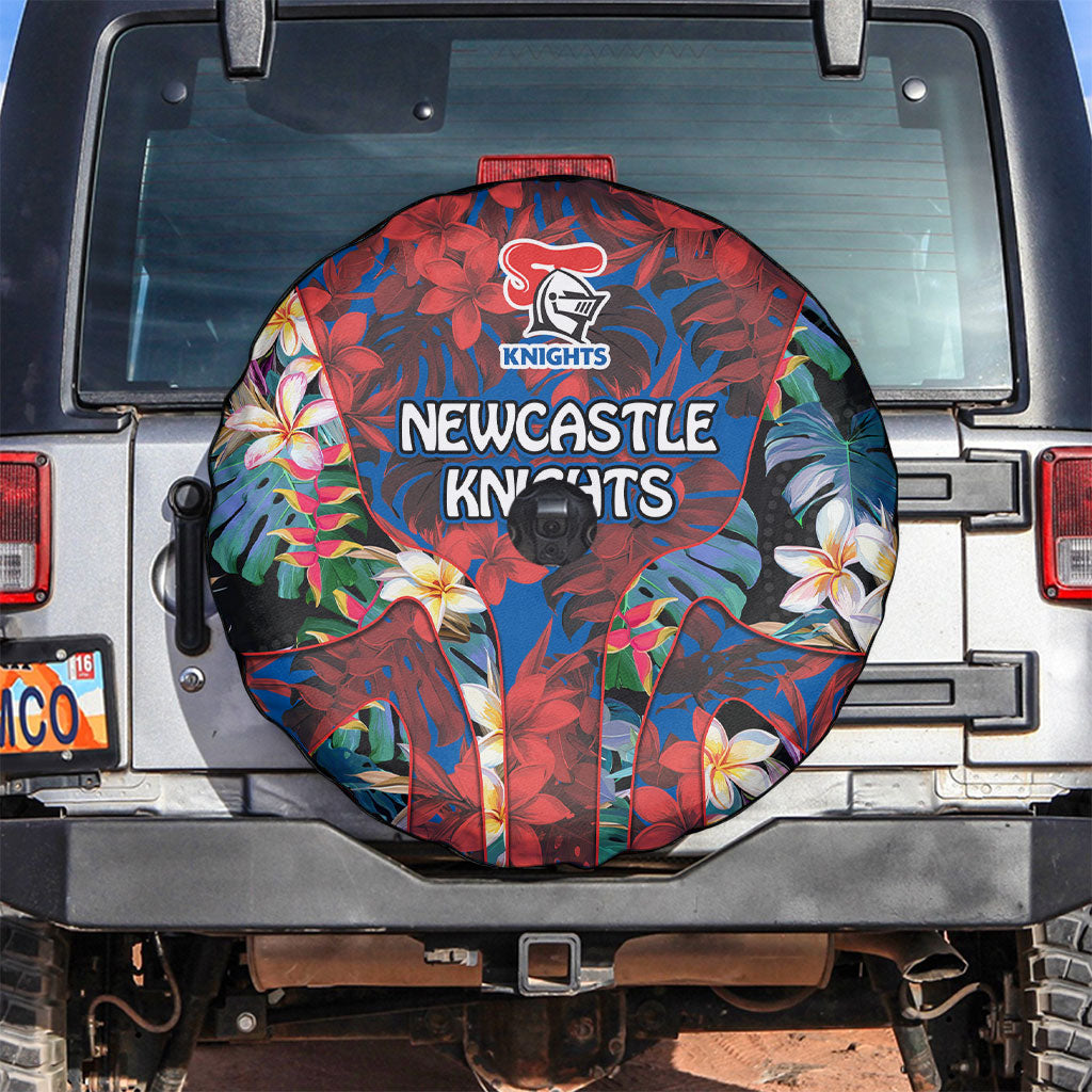 Newcastle Knights Spare Tire Cover Tropical Hibiscus Floral Pattern With Blue And Red Accents