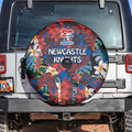 Newcastle Knights Spare Tire Cover Tropical Hibiscus Floral Pattern With Blue And Red Accents