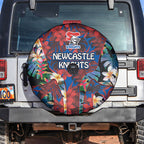 Newcastle Knights Spare Tire Cover Tropical Hibiscus Floral Pattern With Blue And Red Accents