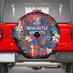 Newcastle Knights Spare Tire Cover Tropical Hibiscus Floral Pattern With Blue And Red Accents