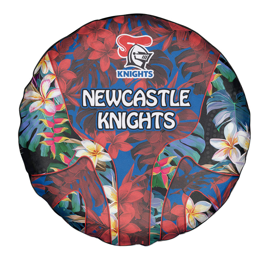 Newcastle Knights Spare Tire Cover Tropical Hibiscus Floral Pattern With Blue And Red Accents