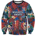Newcastle Knights Sweatshirt Tropical Hibiscus Floral Pattern With Blue And Red Accents
