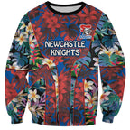 Newcastle Knights Sweatshirt Tropical Hibiscus Floral Pattern With Blue And Red Accents