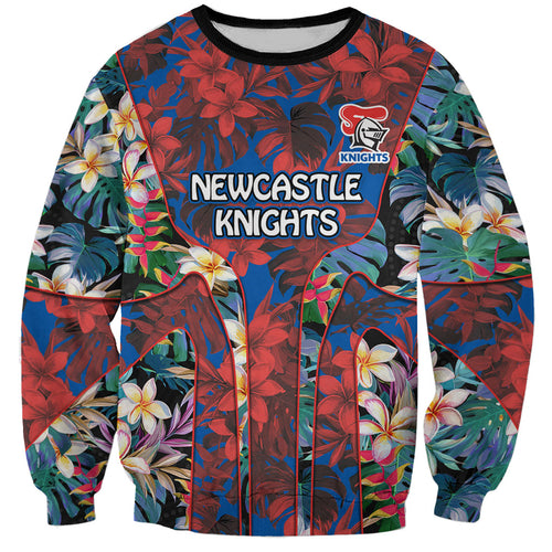 Newcastle Knights Sweatshirt Tropical Hibiscus Floral Pattern With Blue And Red Accents