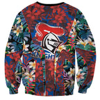 Newcastle Knights Sweatshirt Tropical Hibiscus Floral Pattern With Blue And Red Accents