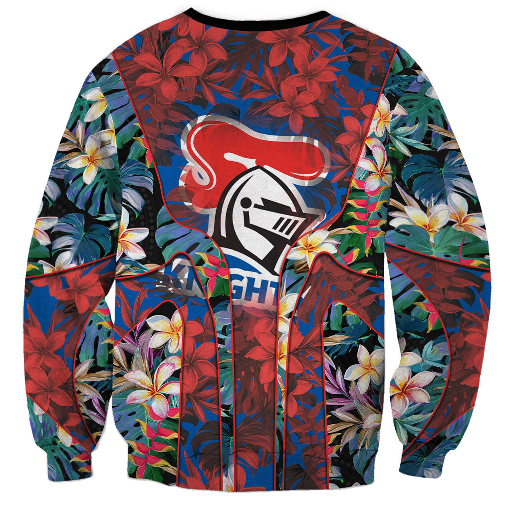 Newcastle Knights Sweatshirt Tropical Hibiscus Floral Pattern With Blue And Red Accents