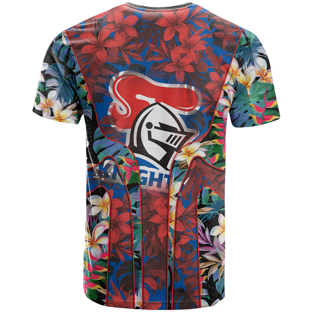 Newcastle Knights T Shirt Tropical Hibiscus Floral Pattern With Blue And Red Accents