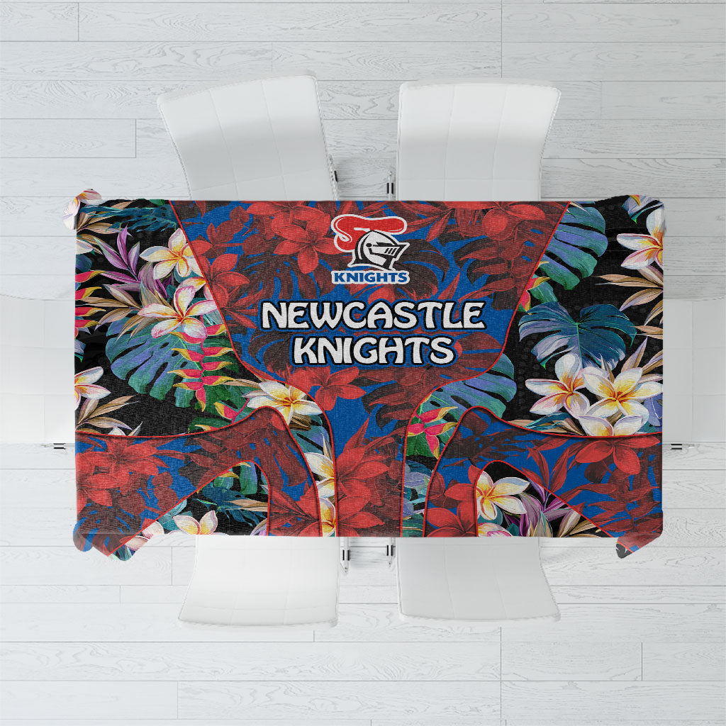 Newcastle Knights Tablecloth Tropical Hibiscus Floral Pattern With Blue And Red Accents