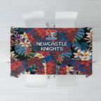 Newcastle Knights Tablecloth Tropical Hibiscus Floral Pattern With Blue And Red Accents