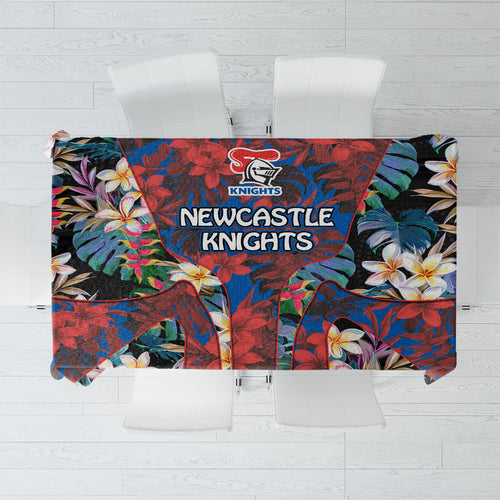 Newcastle Knights Tablecloth Tropical Hibiscus Floral Pattern With Blue And Red Accents