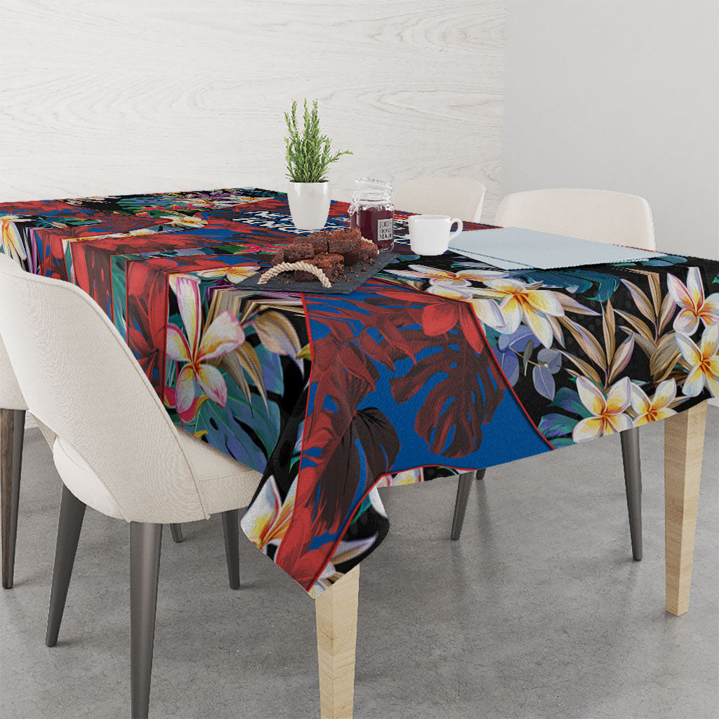 Newcastle Knights Tablecloth Tropical Hibiscus Floral Pattern With Blue And Red Accents