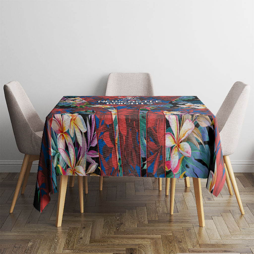 Newcastle Knights Tablecloth Tropical Hibiscus Floral Pattern With Blue And Red Accents