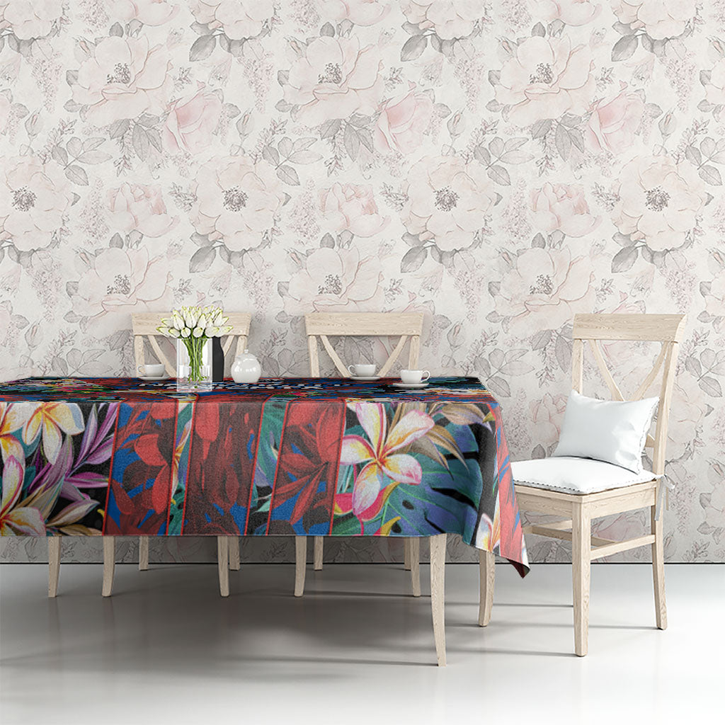 Newcastle Knights Tablecloth Tropical Hibiscus Floral Pattern With Blue And Red Accents