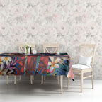 Newcastle Knights Tablecloth Tropical Hibiscus Floral Pattern With Blue And Red Accents