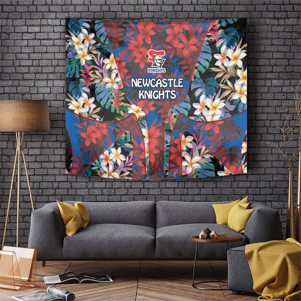 Newcastle Knights Tapestry Tropical Hibiscus Floral Pattern With Blue And Red Accents