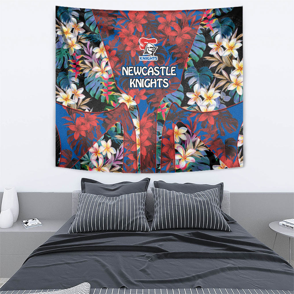 Newcastle Knights Tapestry Tropical Hibiscus Floral Pattern With Blue And Red Accents